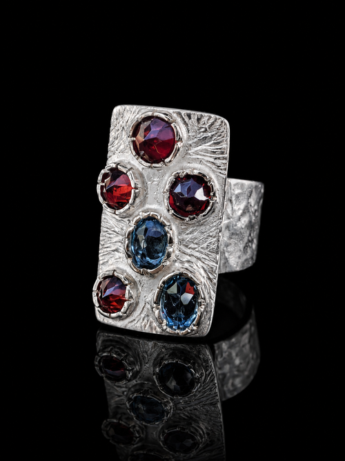 Sterling Silver Multi-Gem Stone Ring