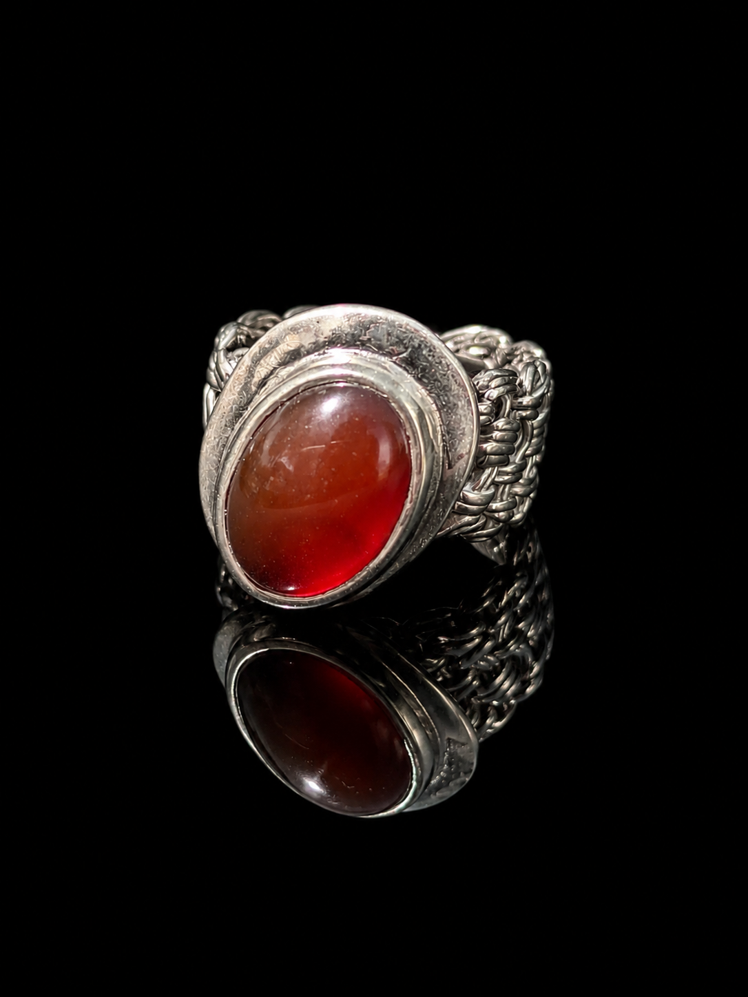 Silver oval red carnelian ring