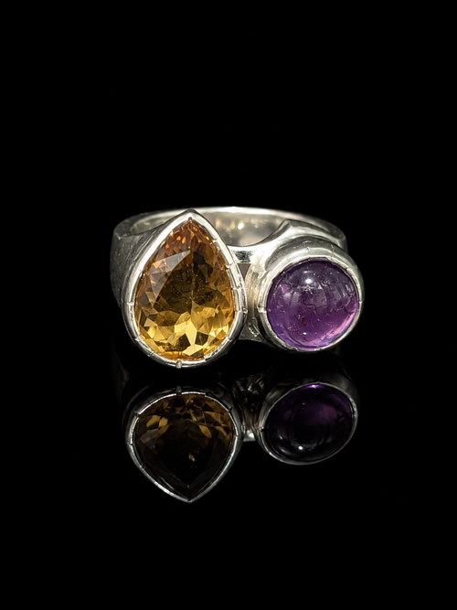 Citrine & Amethyst Dual-Stone Ring