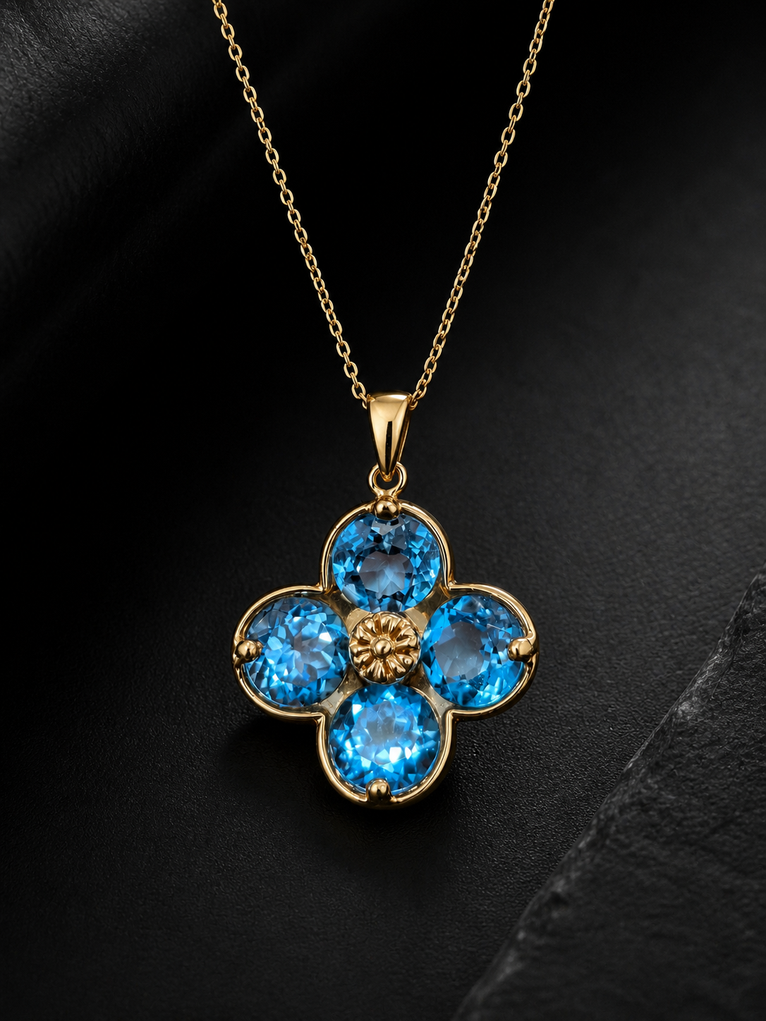 14k Yellow Gold Blue Topaz Necklace