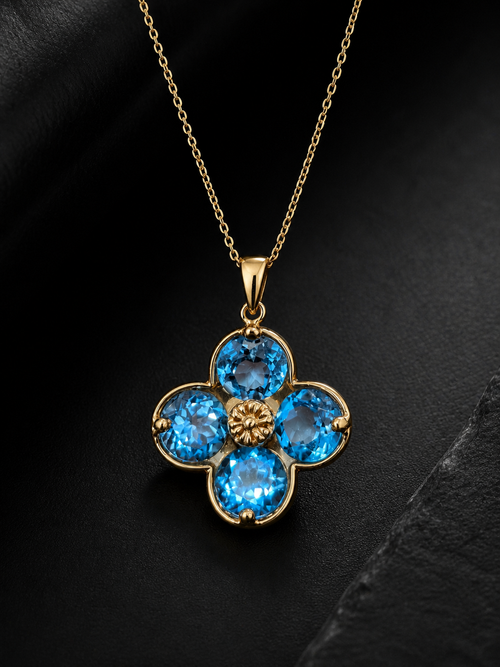 14k Yellow Gold Blue Topaz Necklace