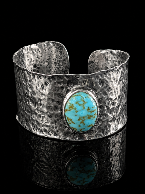 Beaten Sterling Silver Hand-made Turquoise Cuff Bracelet