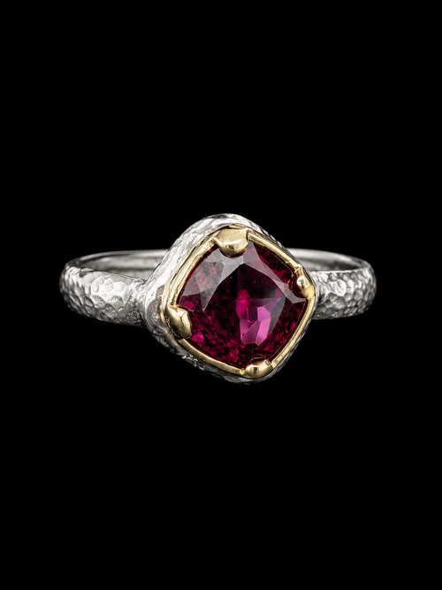 Sterling Silver and 14k Yellow Gold Two Tone Pink-Purple Tourmaline Ring