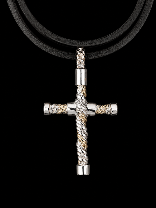 White gold and silver woven cross
